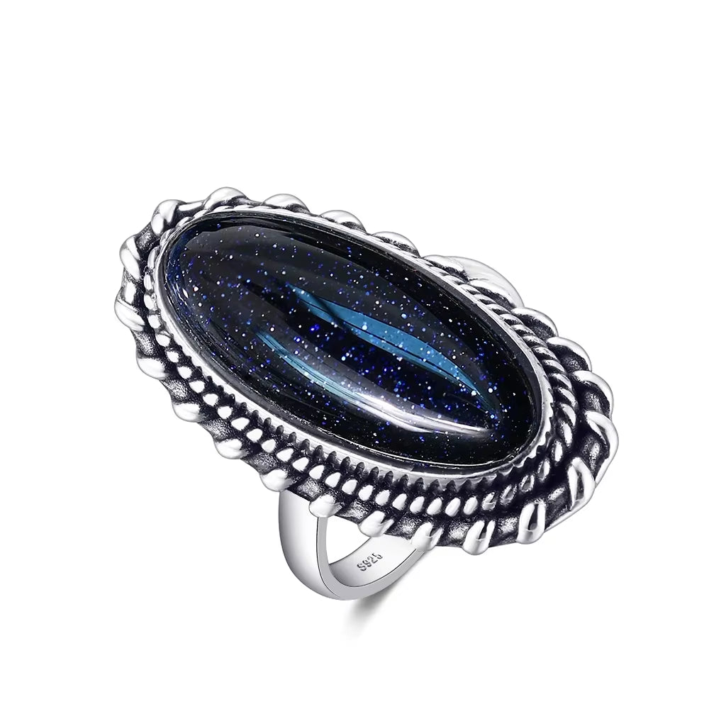 Sterling Silver 925 Big Stone 11*25Mm Natural Turquoise Ring for Women Retro Design Fine Jewelry Gifts Luxury Finger Ring